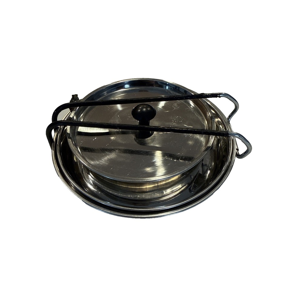 Vtg Stainless Steel Camping Mess Kit Nesting Cookware 3 Pc Set Hiking Packable
